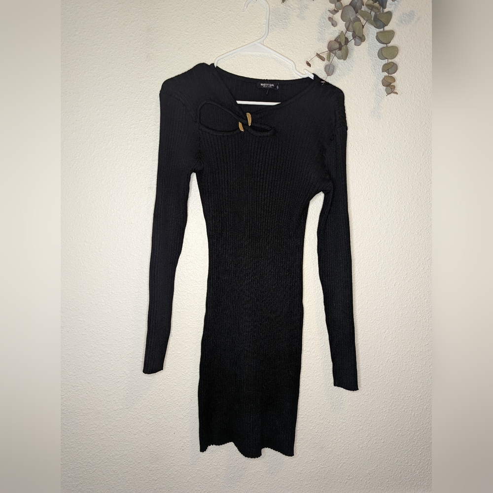 Nasty Gal Cut Out Neck Ring Long Sleeve Mini Sweater Dress